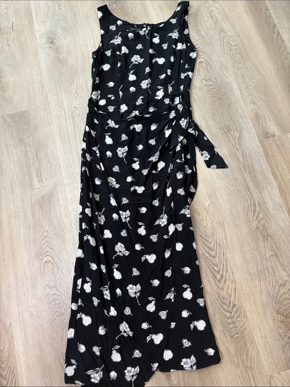 Vintage Spenser Jeremy 100% Silk Fruit Floral Side Tie Maxi Dress Sz 10 novelty